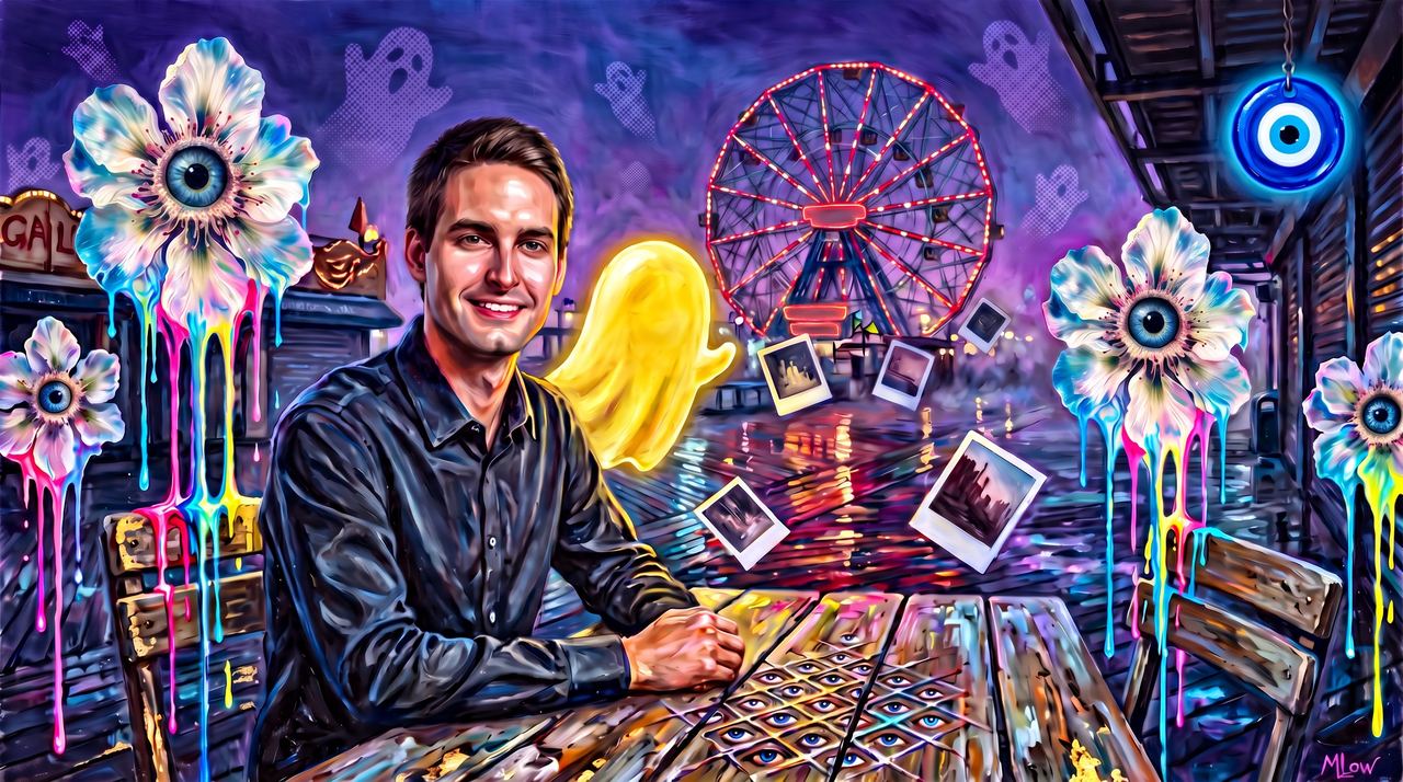 Evan Spiegel, portrait painted by MLow: A Ghost on the Boardwalk