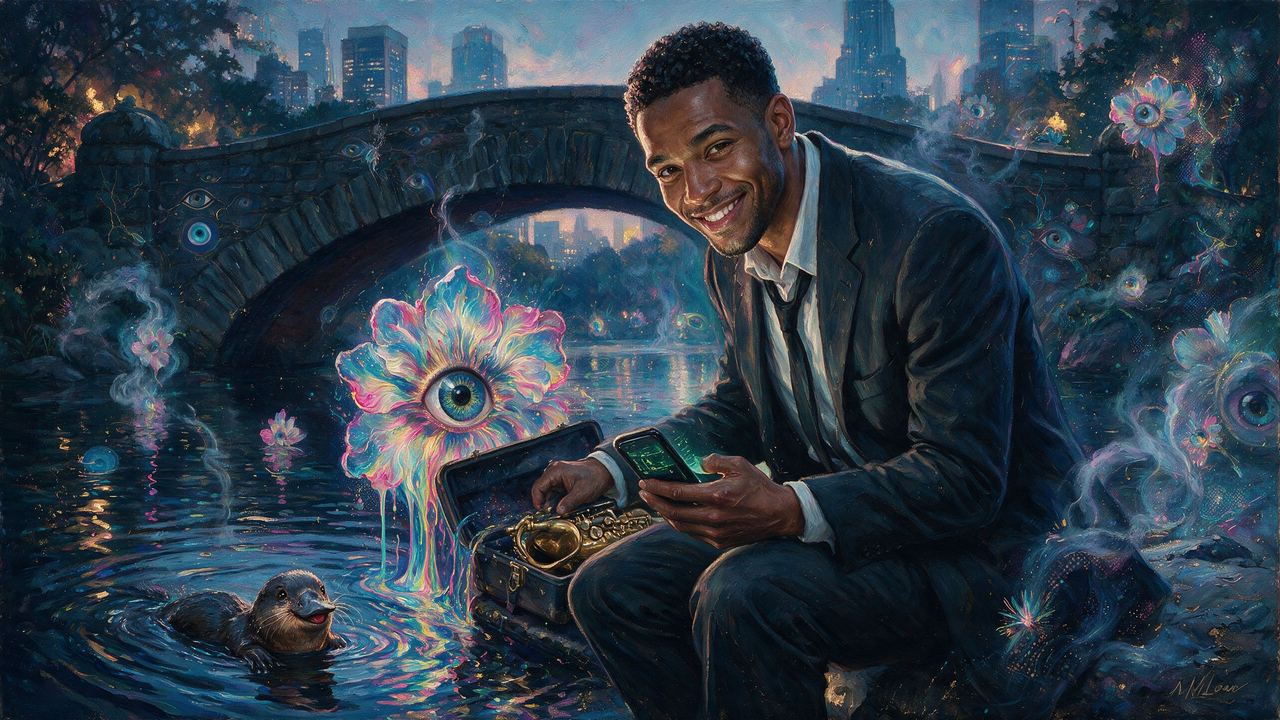 extendedlocalplatypus, portrait painted by MLow: Platypus at Gapstow Bridge