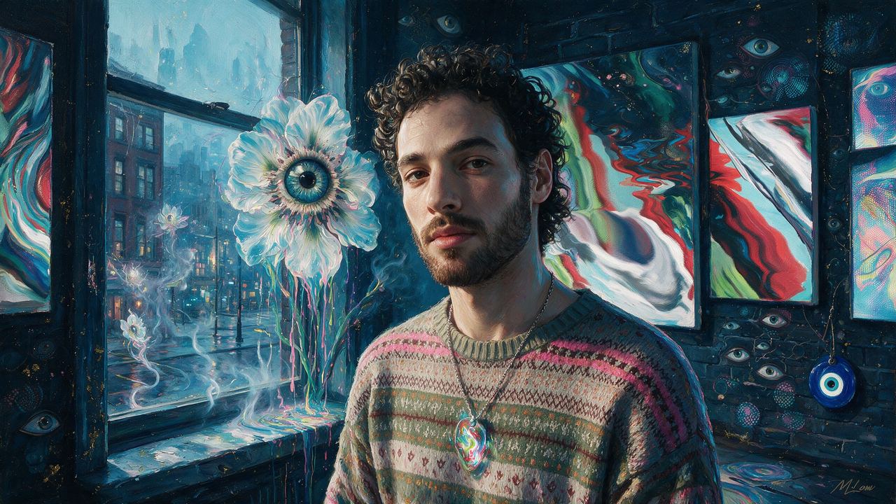 Ezra Miller, portrait painted by MLow: Fluid Light Studio