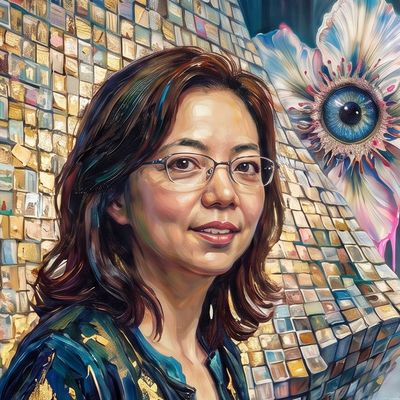 Fei-Fei Li, portrait painted by MLow: A World Out of the Mosaic at MoMA