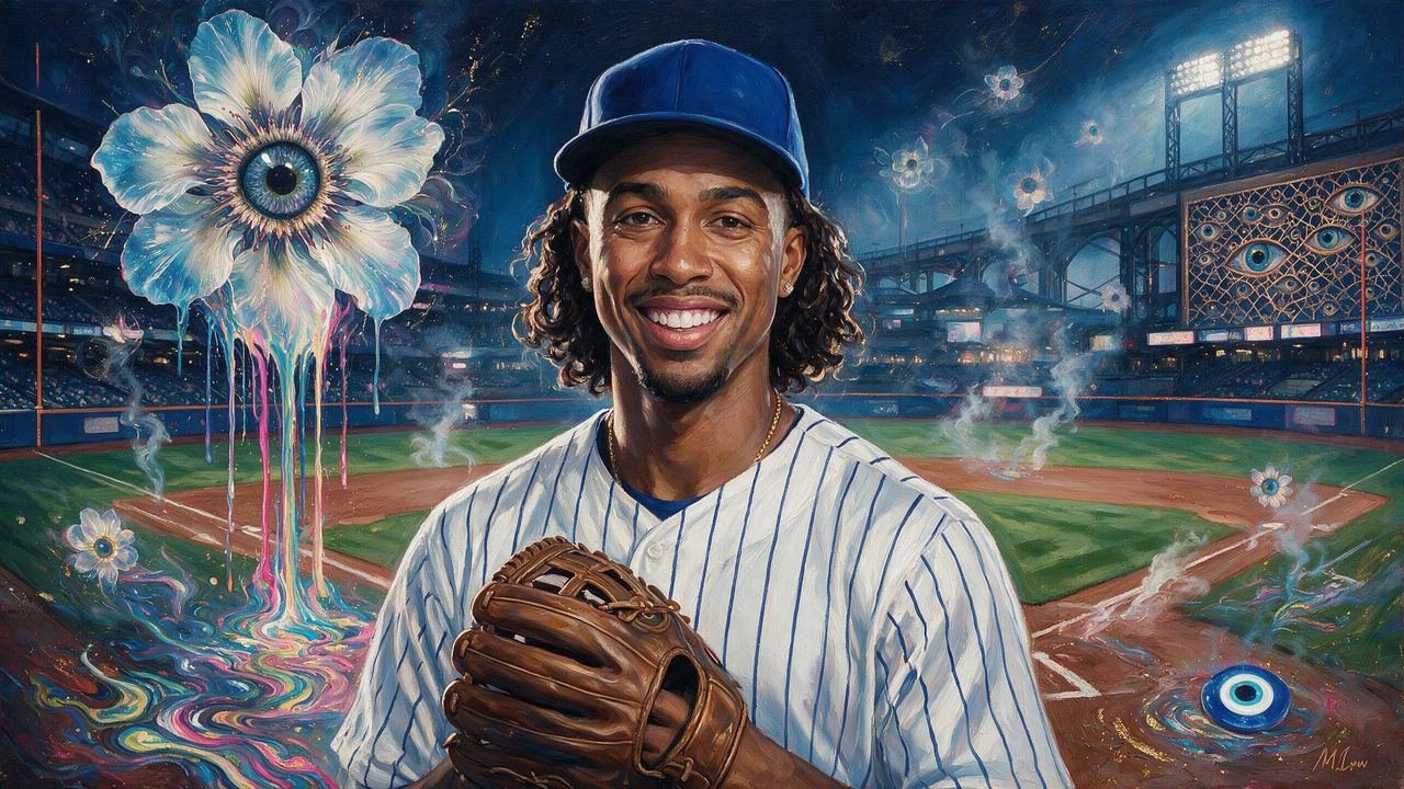 Francisco Lindor, portrait painted by MLow: Shortstop With the Light On