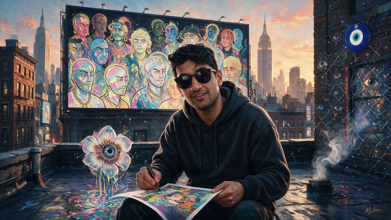 Frank DeGods, portrait painted by MLow: Golden Hour on Delancey