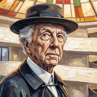 Frank Lloyd Wright, portrait painted by MLow: The Spiral on Fifth