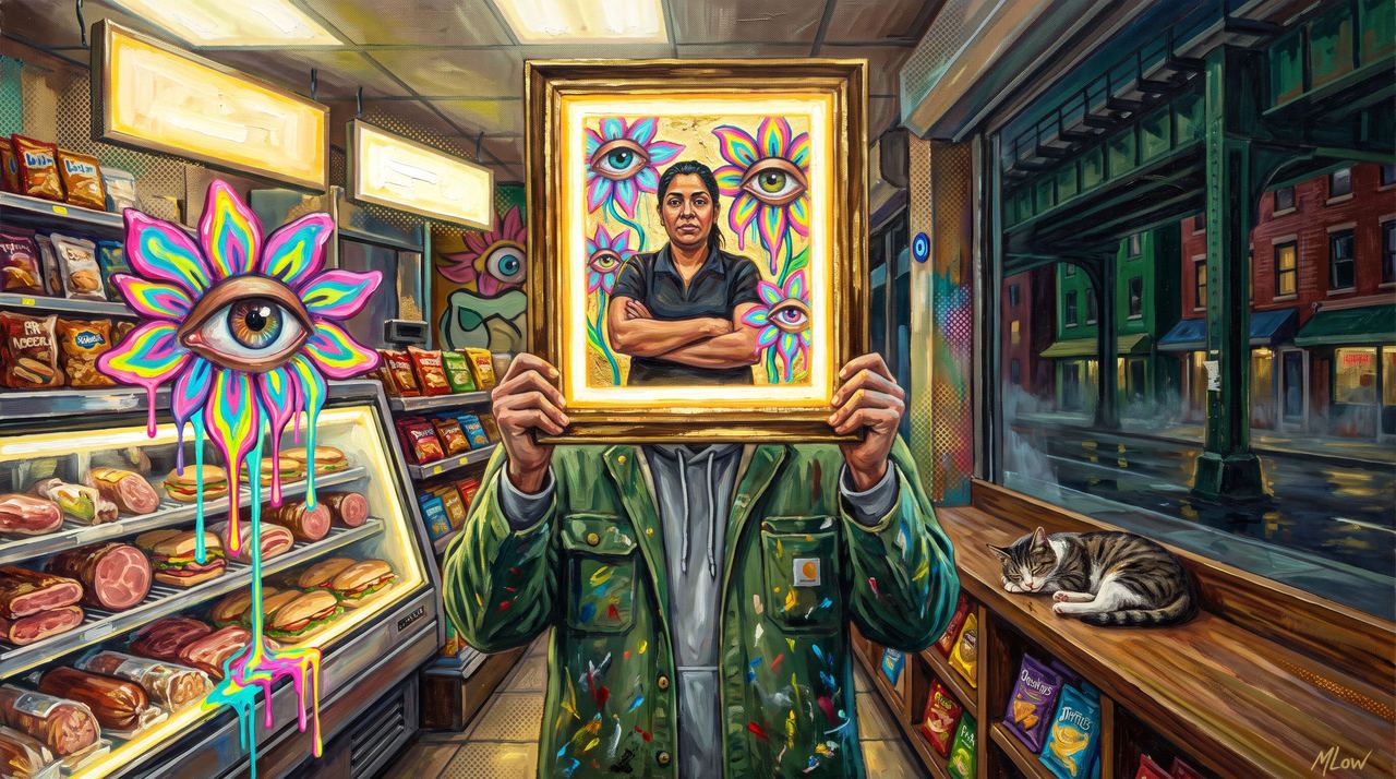 froggoat, portrait painted by MLow: The Deli Woman on Fordham Road