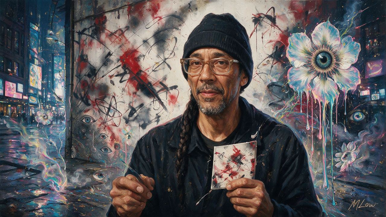 Futura, portrait painted by MLow: Card Against the Wall