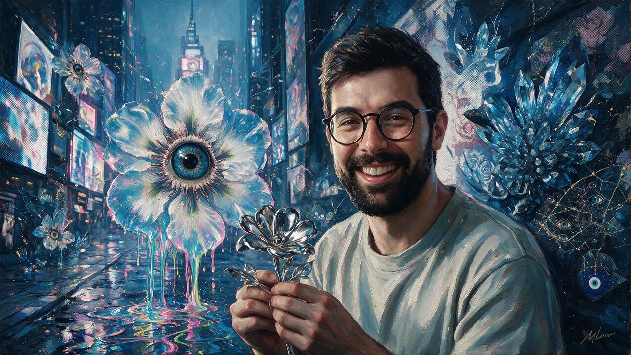 Fvckrender, portrait painted by MLow: Chrome Flower, Crystal Square