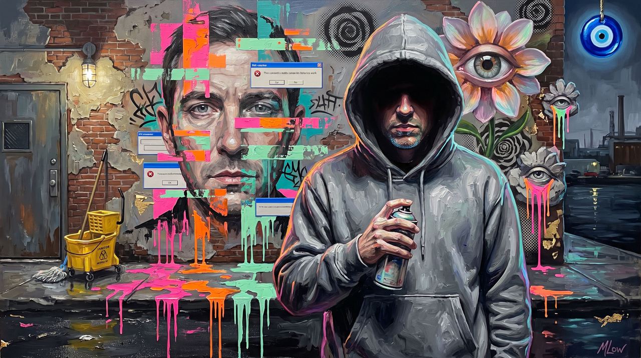 Gary Cartlidge, portrait painted by MLow: Cognitive Debt on the Gowanus