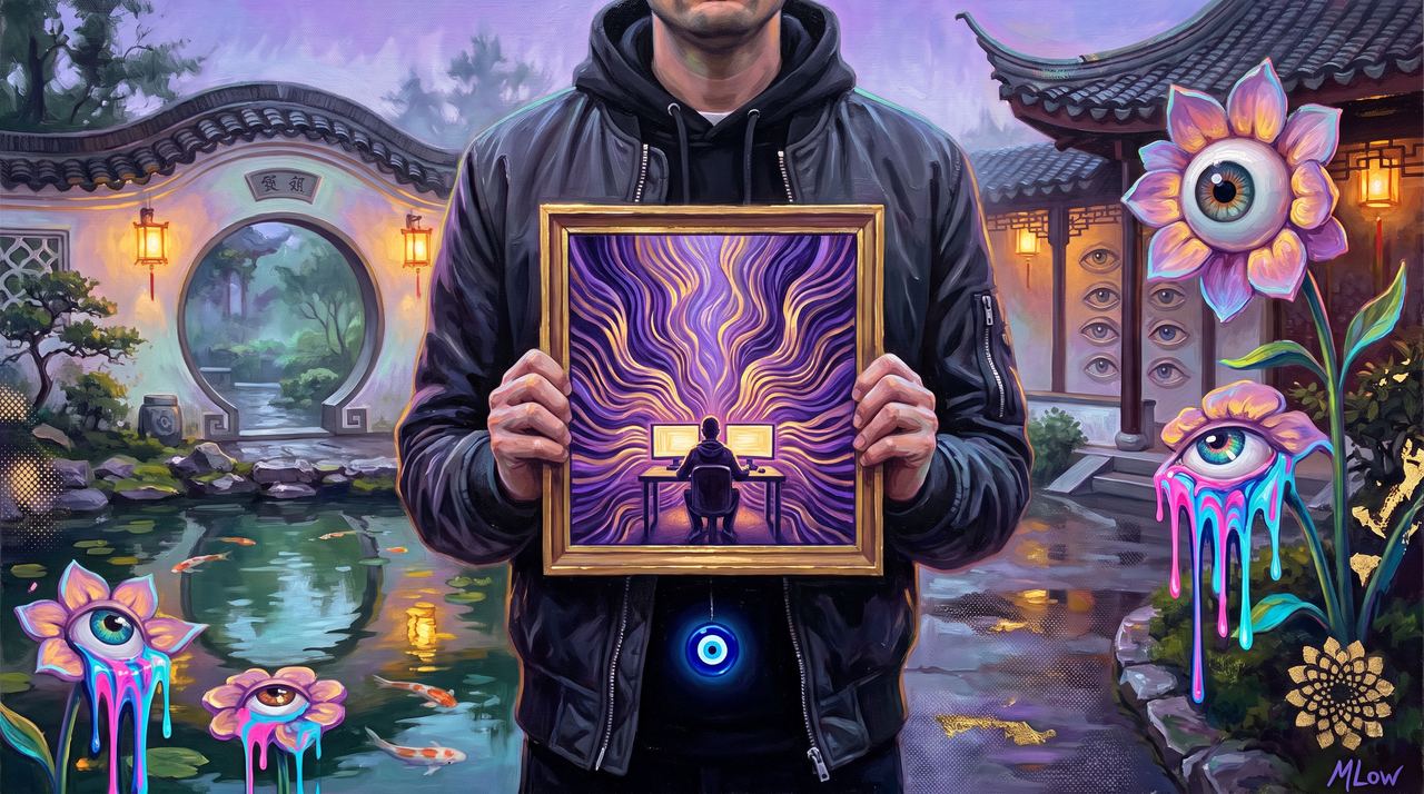 garyvaynersuck.eth, portrait painted by MLow: The Monitors in the Scholar's Garden