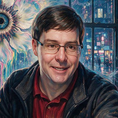 Gavin Andresen, portrait painted by MLow: Free Coins Upstairs
