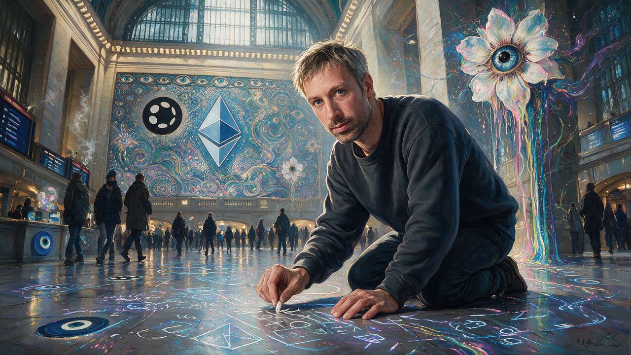 Gavin Wood, portrait painted by MLow: Chalk Lines at Grand Central