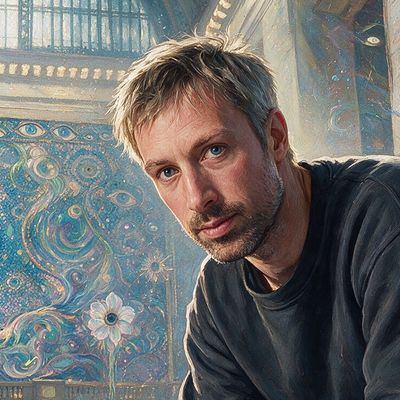 Gavin Wood, portrait painted by MLow: Chalk Lines at Grand Central