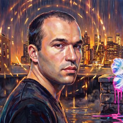 Greg Brockman, portrait painted by MLow: Code Rain in Williamsburg