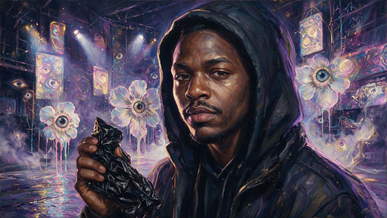 Haleek Maul, portrait painted by MLow: Hood Up, Black Bag