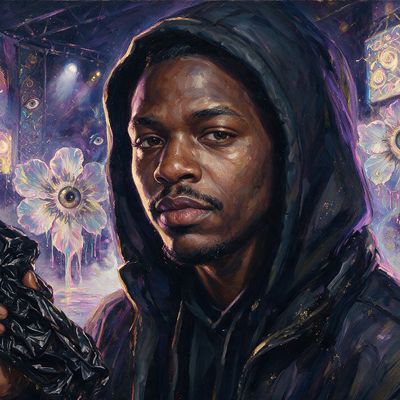 Haleek Maul, portrait painted by MLow: Hood Up, Black Bag
