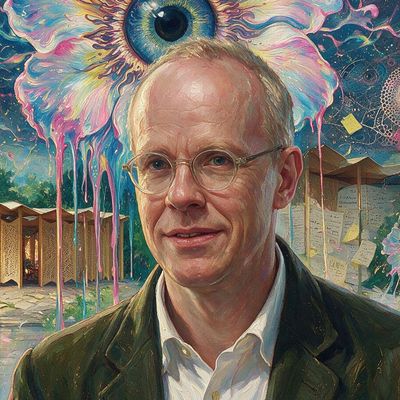 Hans Ulrich Obrist, painted by MLow as a New Yorker