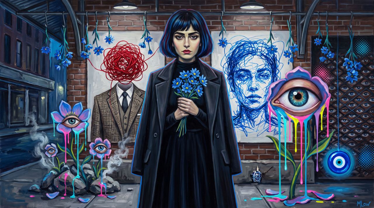 Houri Naeimi, portrait painted by MLow: Flowers on Gansevoort