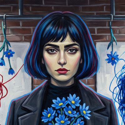 Houri Naeimi, portrait painted by MLow: Flowers on Gansevoort