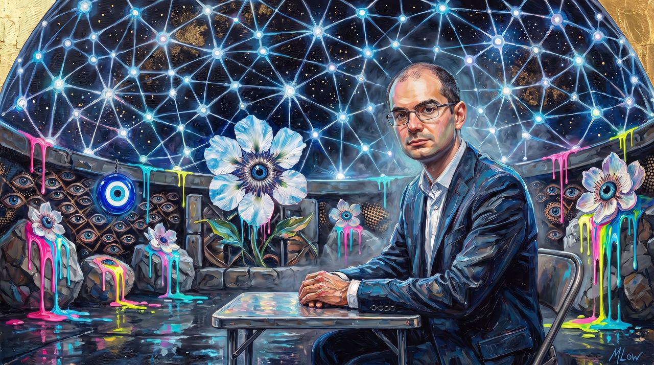 Ilya Sutskever, portrait painted by MLow: The Network in the Planetarium