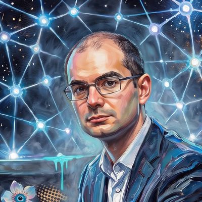 Ilya Sutskever, portrait painted by MLow: The Network in the Planetarium