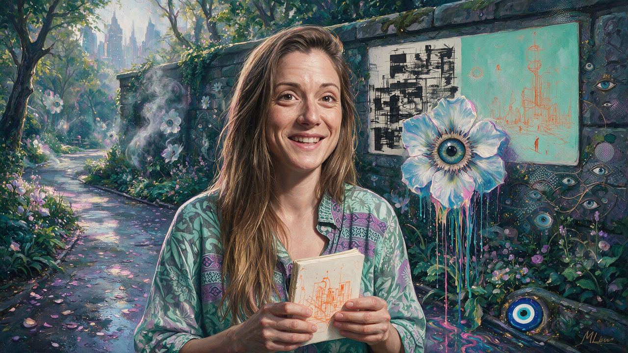 Iskra Velitchkova, portrait painted by MLow: Sketchbook in the Park