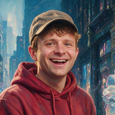 Jack Mallers, portrait painted by MLow: A Slice, Phone Held High