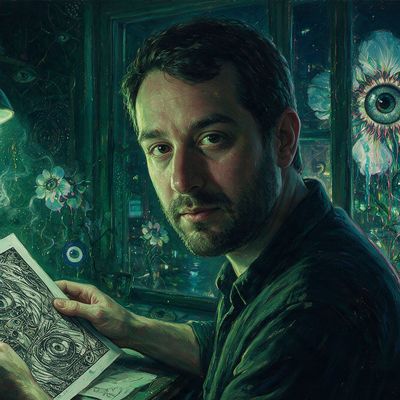 Jake Fried, portrait painted by MLow: Under the Green Lamp