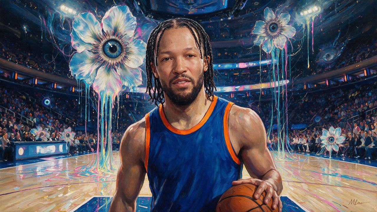 Jalen Brunson, portrait painted by MLow: The Calm at Center Court
