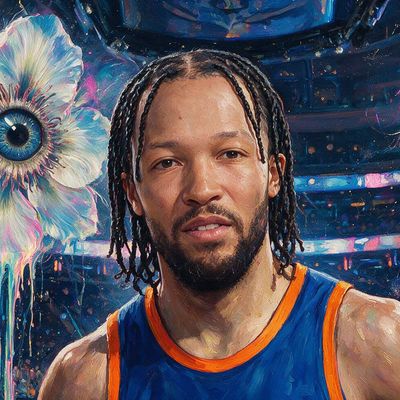 Jalen Brunson, portrait painted by MLow: The Calm at Center Court