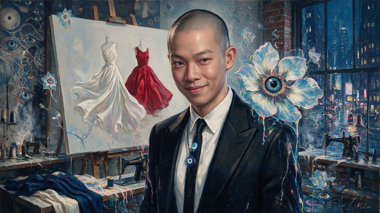 Jason Wu, portrait painted by MLow: Two Gowns on the Easel