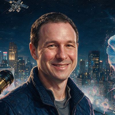Jed McCaleb, portrait painted by MLow: Telescope on Central Park West