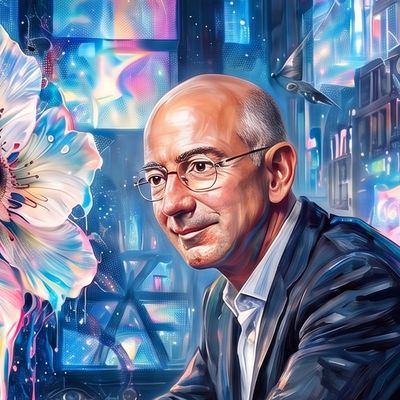 Jeff Bezos, portrait painted by MLow: A Rocket in the Flatiron
