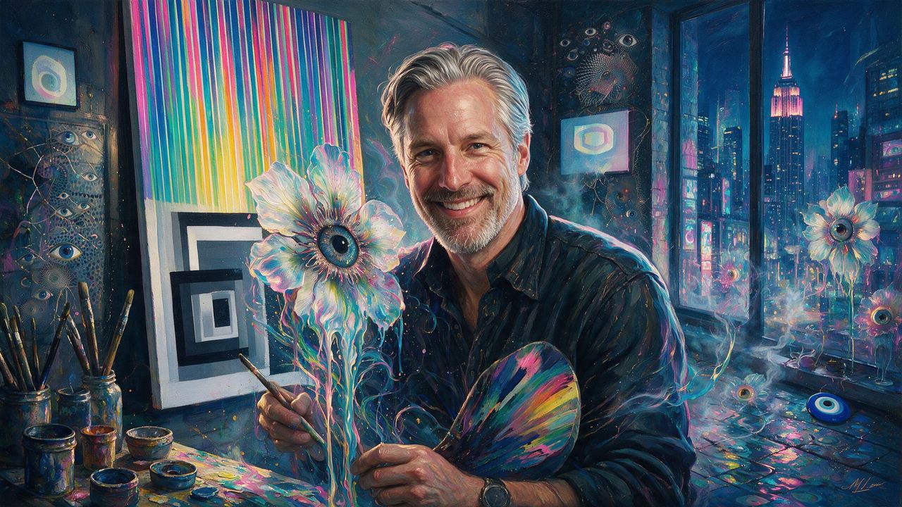 Jeff Davis, portrait painted by MLow: Stripes at the Window