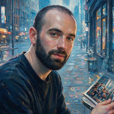Jeremy Cohen, portrait painted by MLow: Photos at the Cafe Table