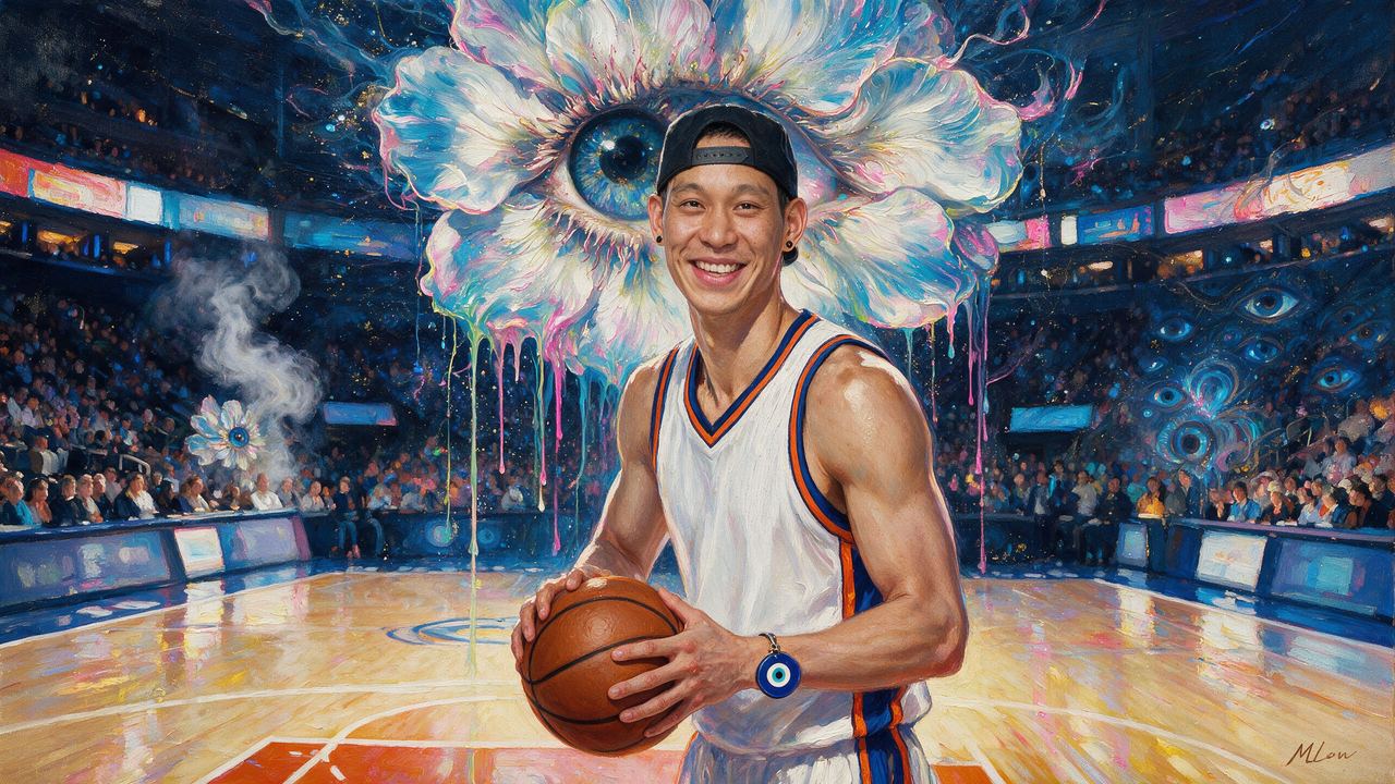 Jeremy Lin, portrait painted by MLow: Backwards Cap, Full House