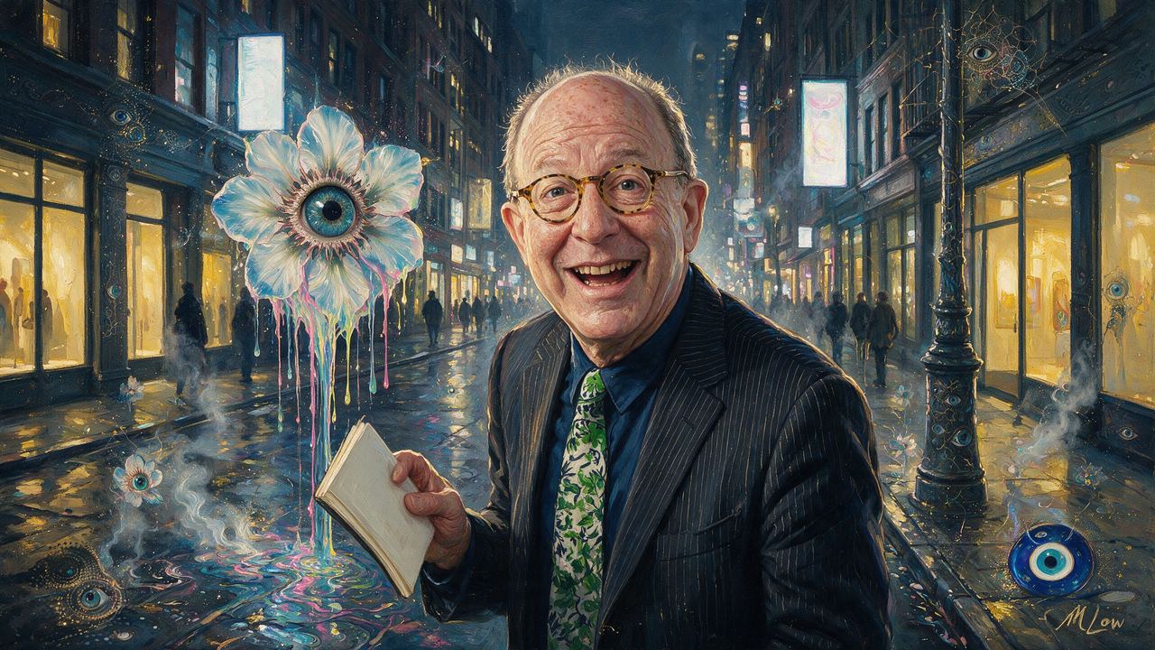 Jerry Saltz, portrait painted by MLow: Notebook on Thursday Night