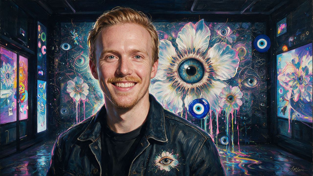 John Crain, portrait painted by MLow: Lit Only by the Work