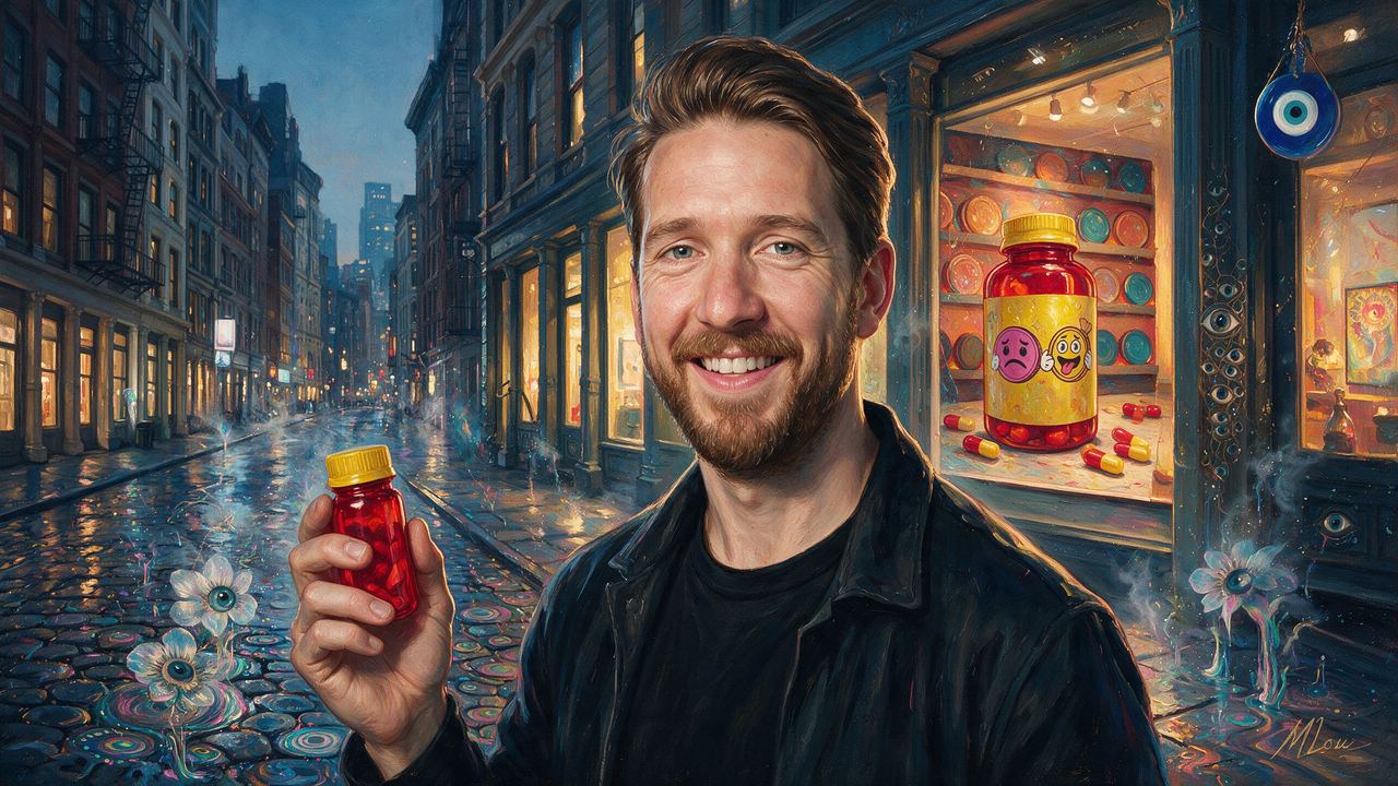 Jon Perkins, portrait painted by MLow: Breath Mints on Greene Street