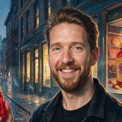 Jon Perkins, portrait painted by MLow: Breath Mints on Greene Street
