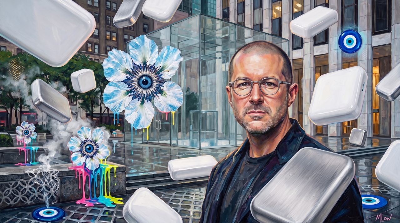 Jony Ive, portrait painted by MLow: The Cube on Fifth Avenue
