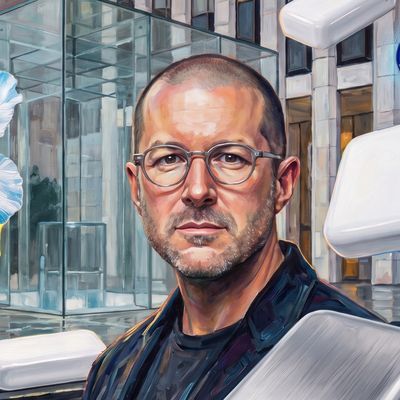 Jony Ive, portrait painted by MLow: The Cube on Fifth Avenue