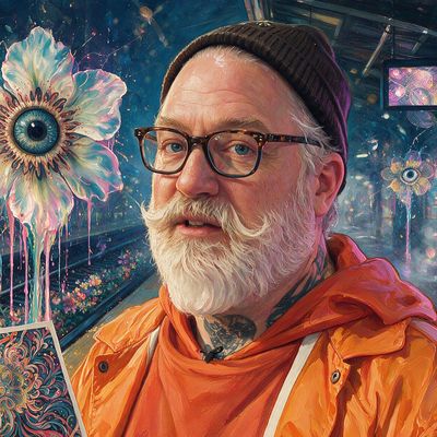 Joshua Davis, portrait painted by MLow: Blooms on the Tracks