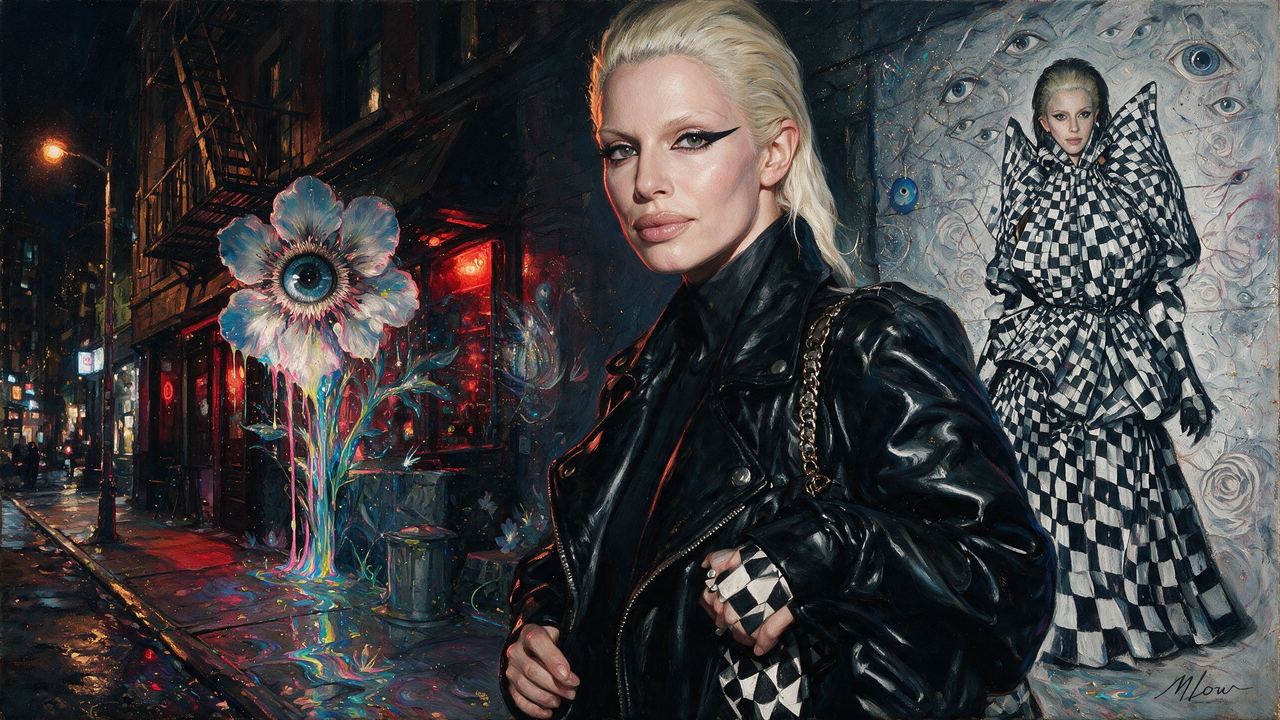 Julia Fox, portrait painted by MLow: Uncut on the Lower East Side