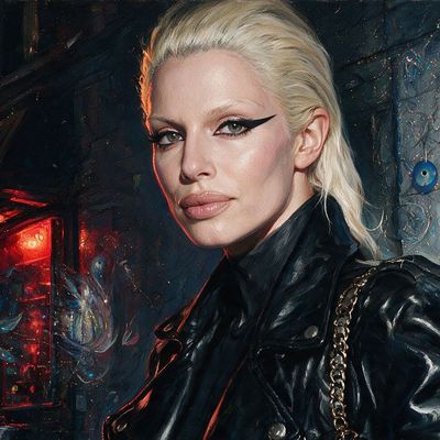 Julia Fox, portrait painted by MLow: Uncut on the Lower East Side
