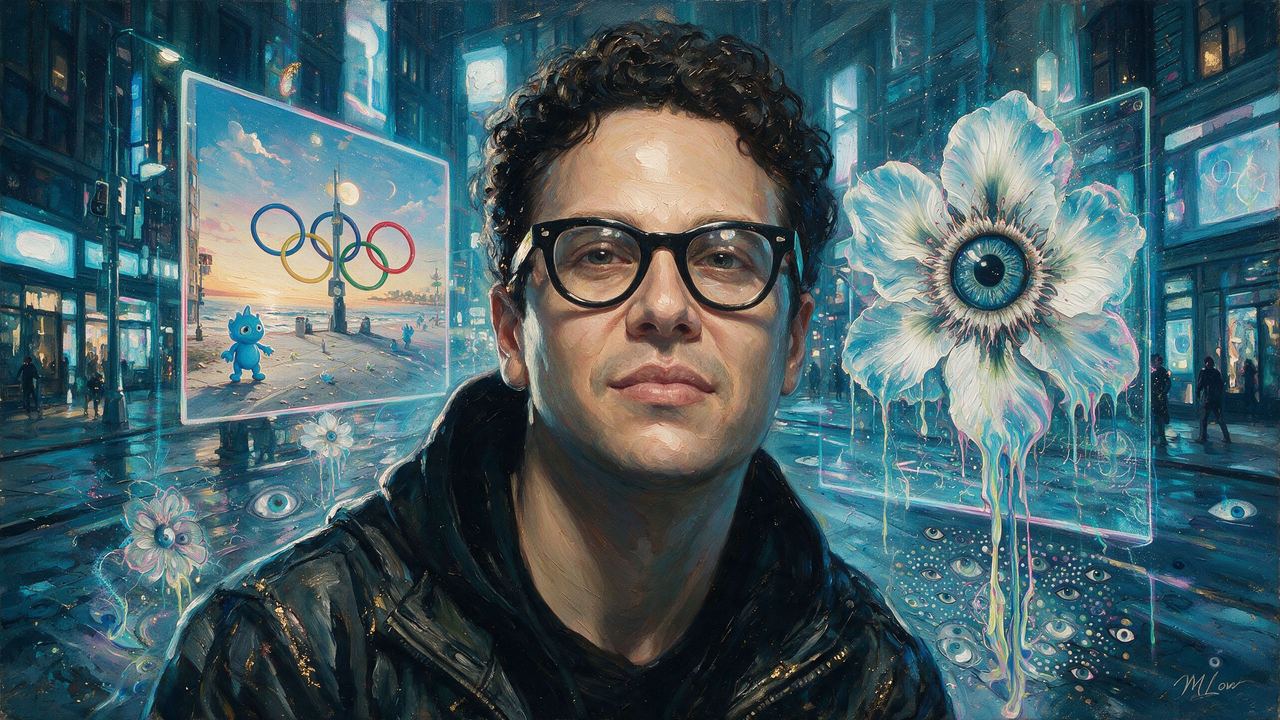 Justin Fredericks, portrait painted by MLow: Frames in the Air