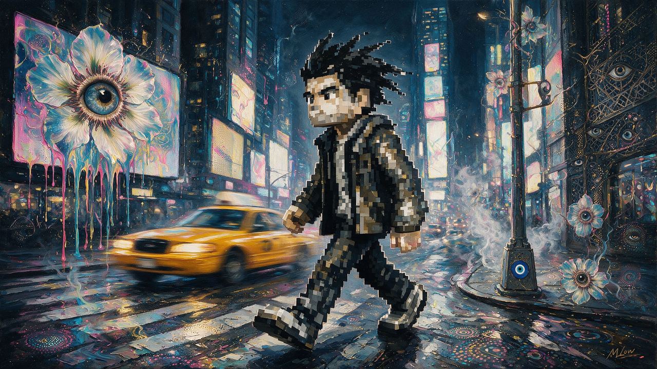 Kadenox, portrait painted by MLow: Pixel Walk Through Times Square