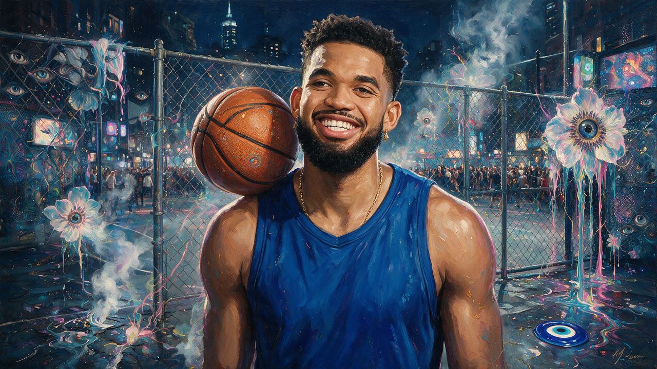 Karl-Anthony Towns, portrait painted by MLow: A Big Man at the Cage