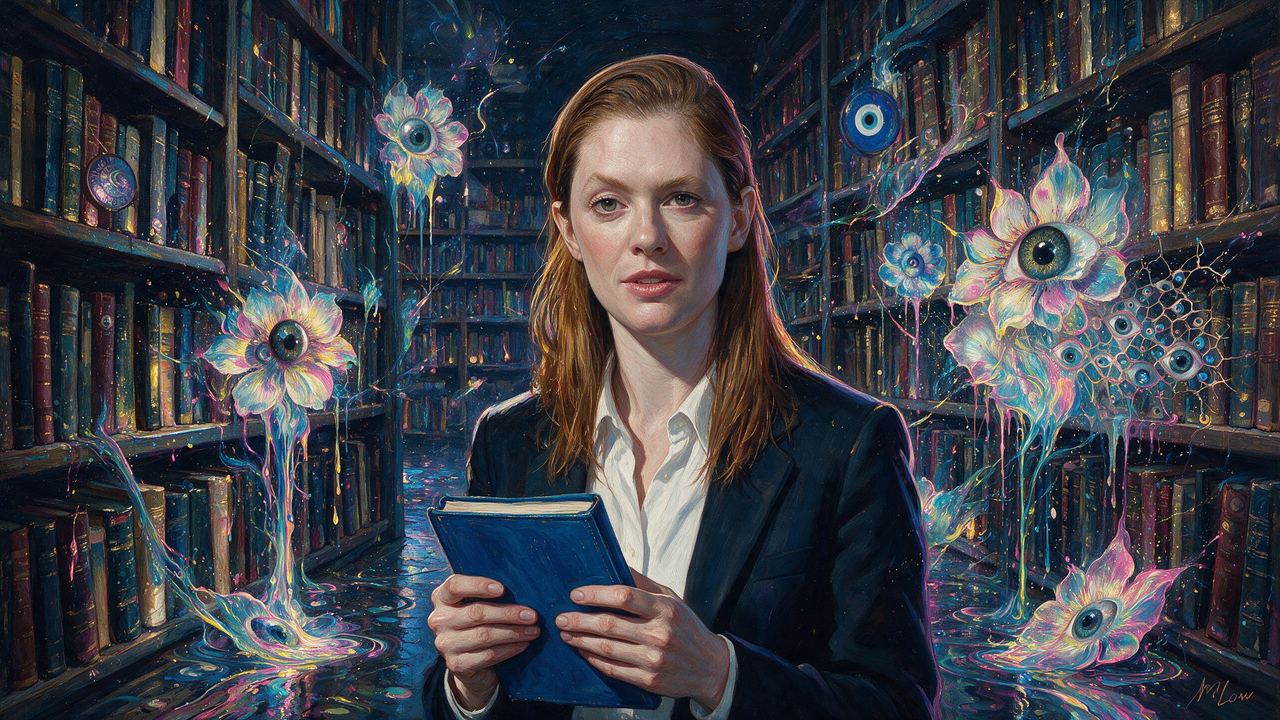 Kathleen Breitman, portrait painted by MLow: Blue Ledger at the Strand