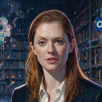 Kathleen Breitman, portrait painted by MLow: Blue Ledger at the Strand