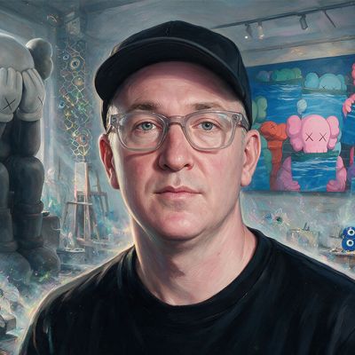 KAWS, portrait painted by MLow: Head in Hands