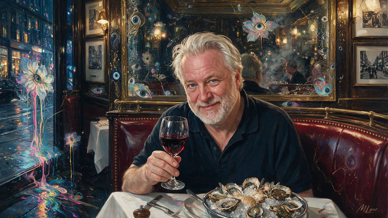 Keith McNally, portrait painted by MLow: The Man Behind the Mirror Wall